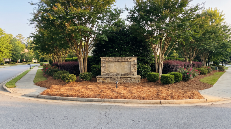 The same entrance polished with fresh pine straw (AI visualization)